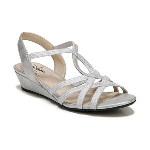 Life Stride Women's 6.5 & 7 Silver Sparkle Strappy Wedge Sandals NIB